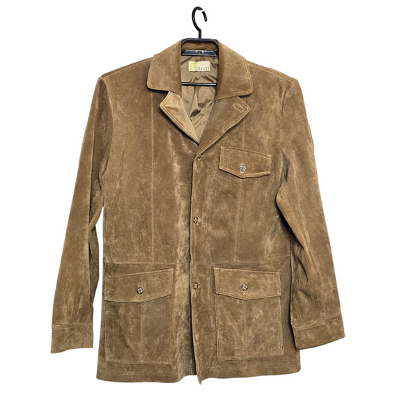 Mens Cubavera Suede Leather Jacket Size Large 42 Brown Button Front
